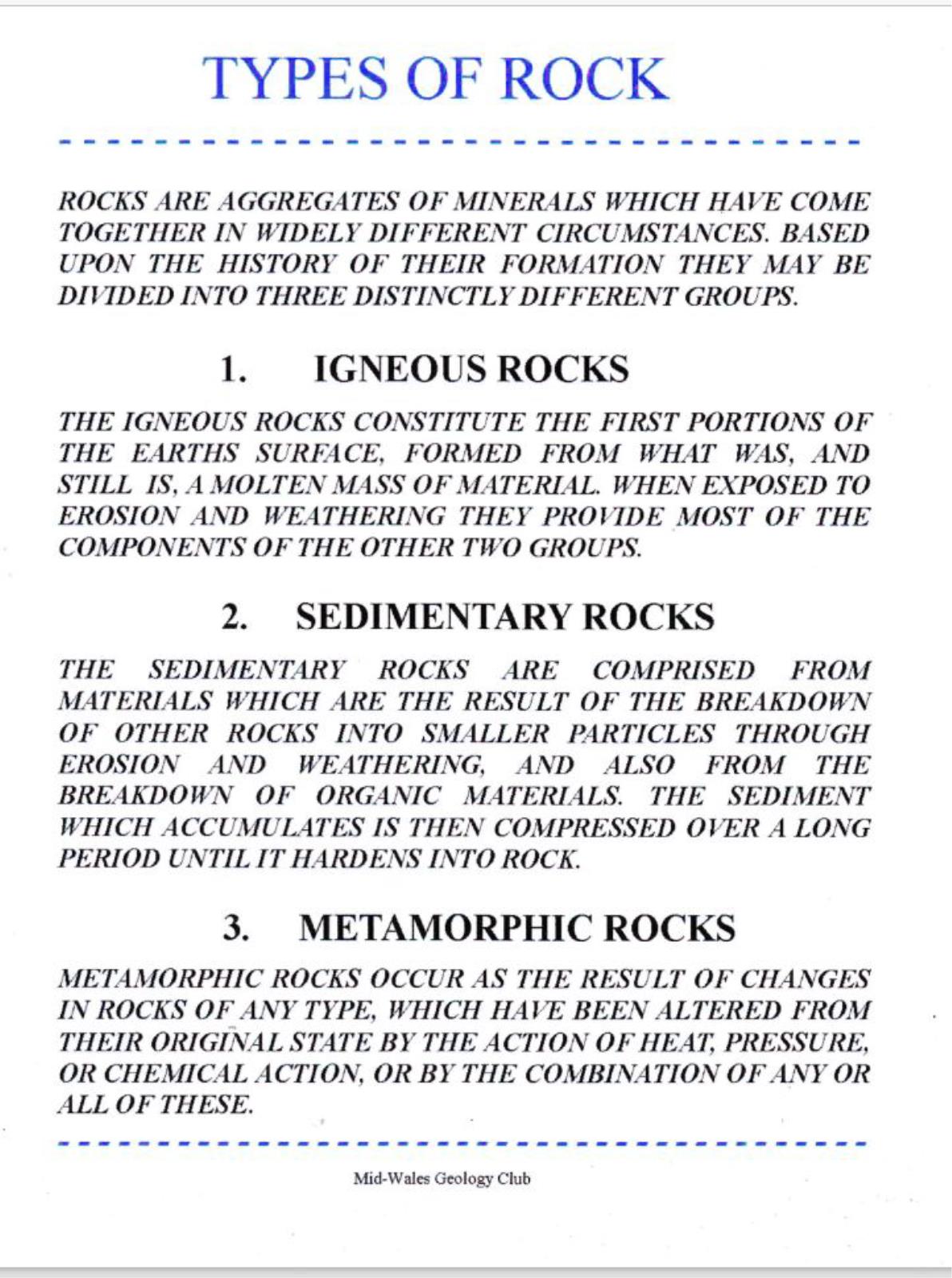 Types of Rock. Bills Publications